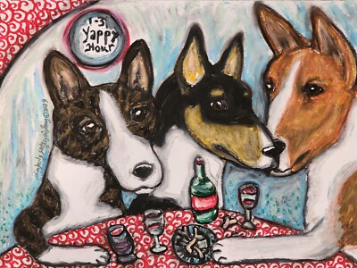 BASENJI at the Bistro Art Print 4x6 by Artist KSams Dogs Brindle Tricolor Red