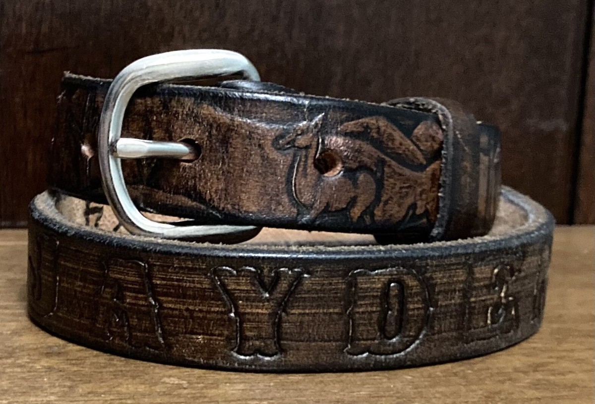 【YOURNUS】Covering Leather Belt Boys Brown Leather Embossed Nature Belt Sz 24 “JAYDEN