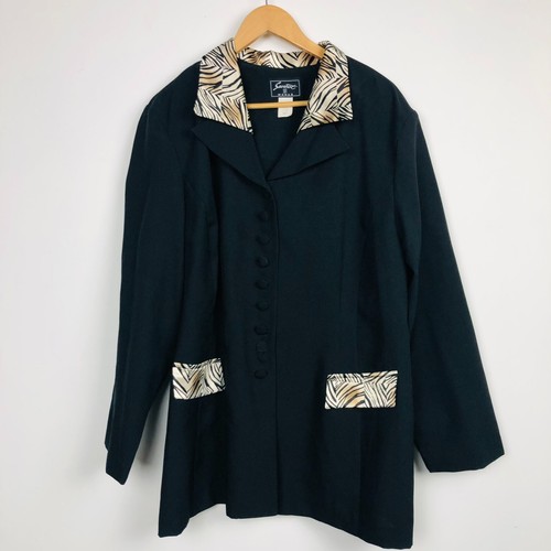 Süßer Anzug Damen Langarm Knopfleiste Jacke Blazer Animal Print Besatz 22W