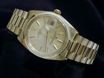 Rolex Date 1503 Mens Solid 14K Yellow Gold Watch Champagne Dial Fluted Bezel