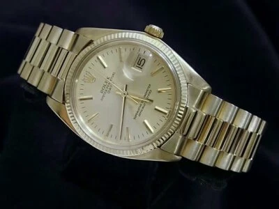Rolex Date 1503 Herren Massiv 14K Gelbgold Uhr Champagner Zifferblatt Geriffelte Lünette - Bild 1 von 4