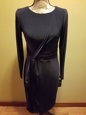 NWT Womens Lauren Ralph Lauren Long Sleeve Draped Sheath Dress Navy Blue 2