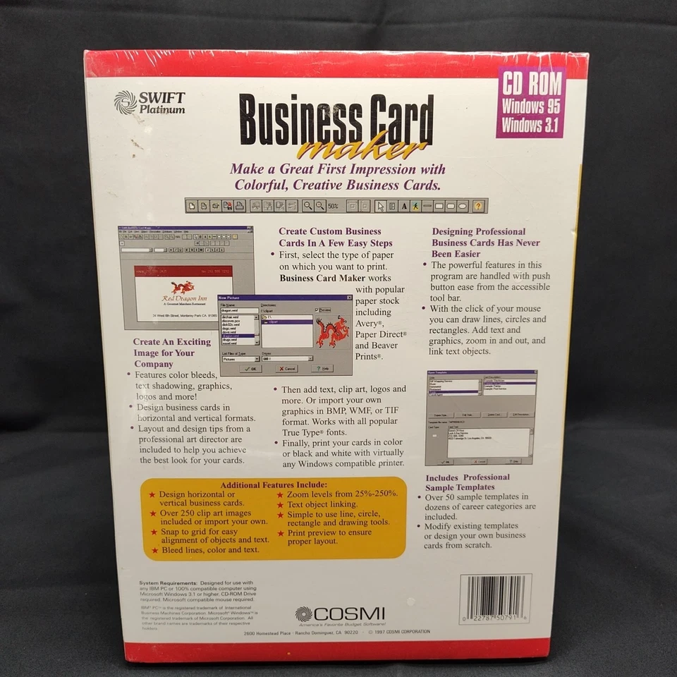 Vintage 1997 New Sealed Swift Platinum Business Card Maker Software Windows PC  - Image 2 of 4