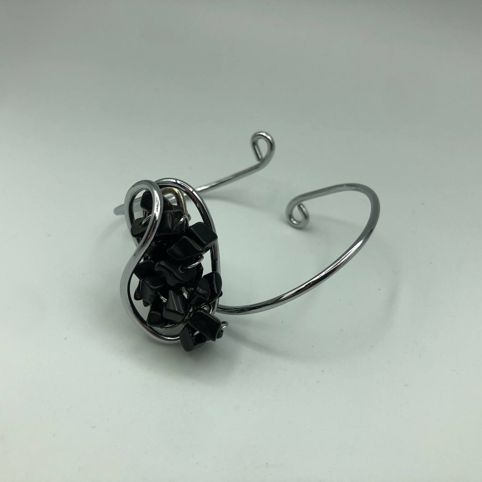 Statement Bangle Silver Tone & Black Stone Y2K Ch… - image 8
