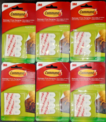 (Lot of 6) 3M Command Damage-Free Poster Hanging Strips - 12 Ct. Each Pack