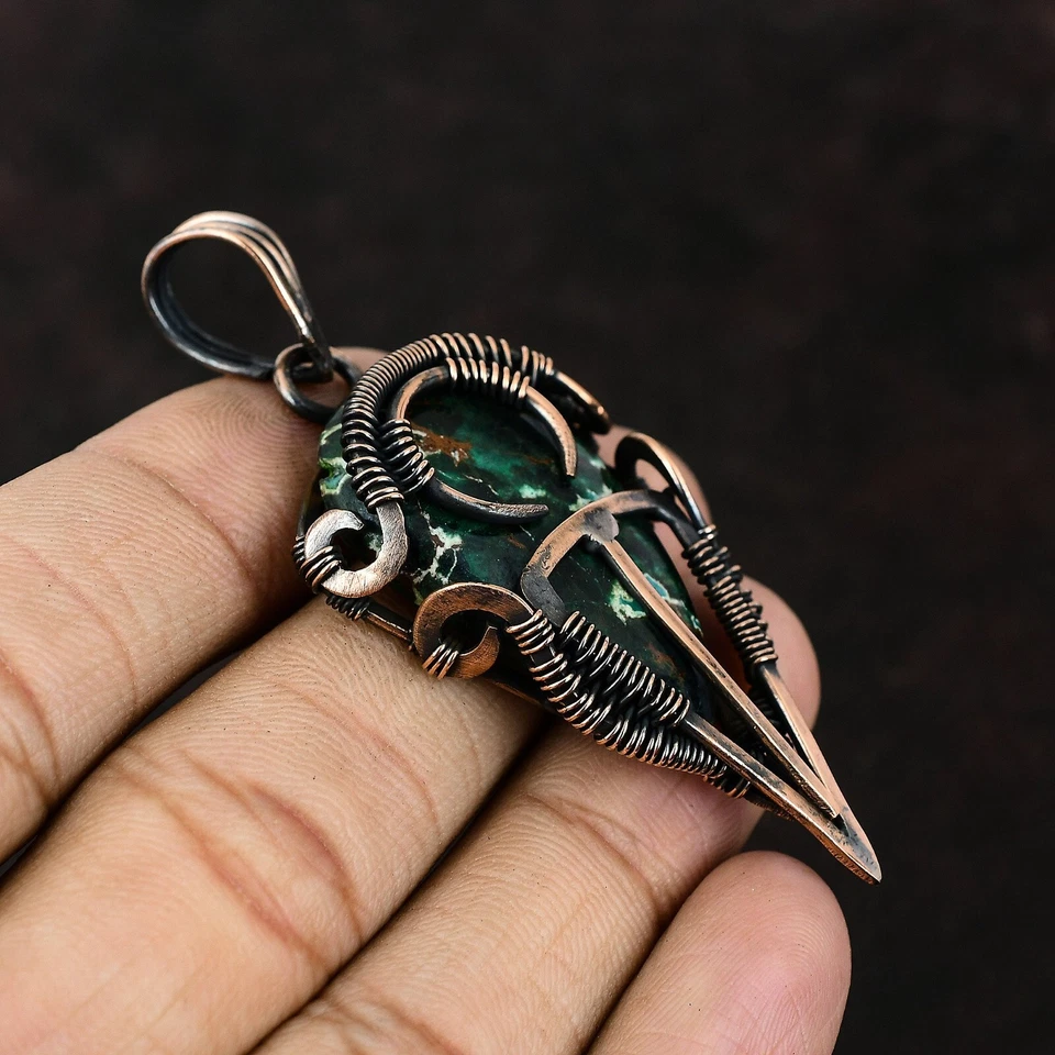 Подвеска в виде проволоки из меди для подарка на день рождения с купритом хризоколлой 2,64 дюйма - Изображение 4 из 4