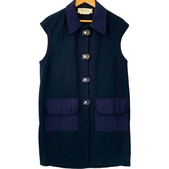 MARNI Summer Edition 2012 Midnight Blue Long utility Style Vest Size 36