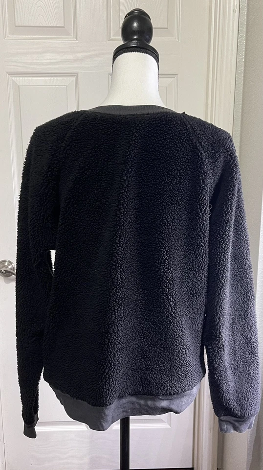 全新带标签 Kensie 黑色亮片抓绒猫头鹰运动衫睡眠睡衣休闲上衣 L — 第 2/4 张图片