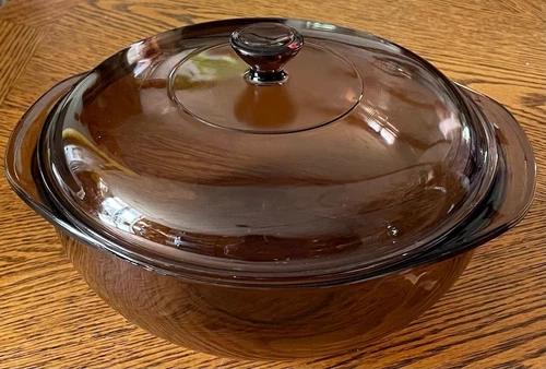 Pyrex 024 Amber Glass Casserole Dish 2 Quart & Lid Handles VTG 80s Corningware