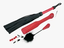 BDSM Restraints Bondage Flogger  Tickler Nipple Clamp Paddle 4 Pieces