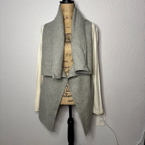 Harputs Own Wool Blend Open Front Long Line Shawl Coat LagenLook Grey Size S - product listing photo