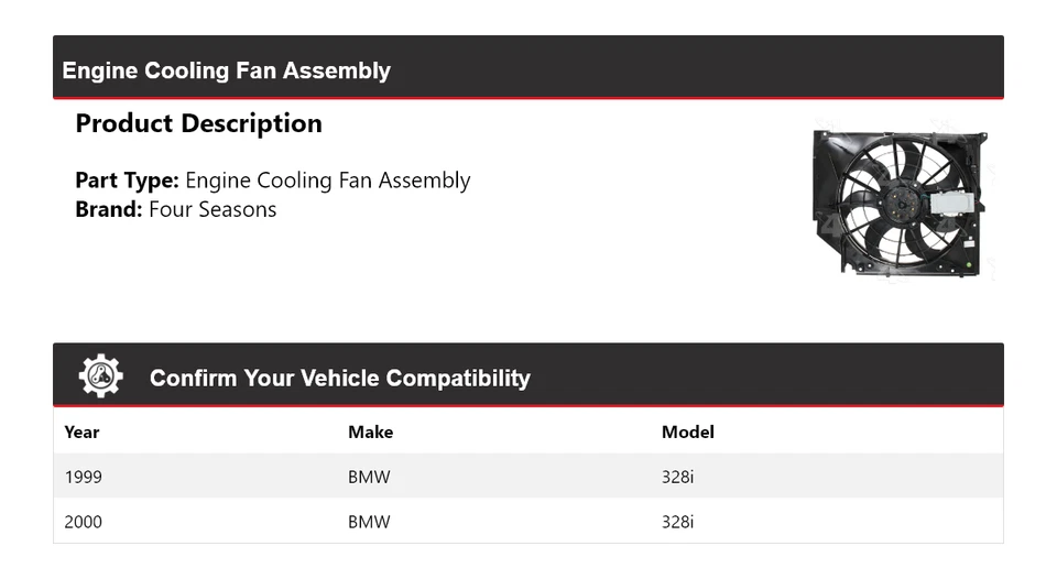 Para 1999-2000 BMW 328i conjunto de ventilador de refrigeração do motor 4 estações - Imagem 2 de 4