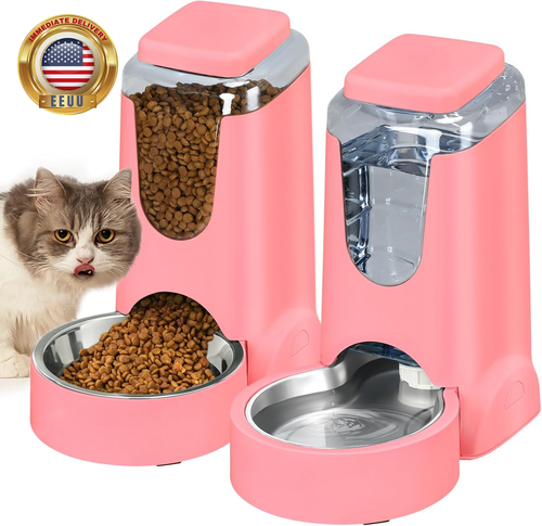Automatic Cat Feeder and Water Dispenser with Stainless Steel Bowl Dog Gravity F