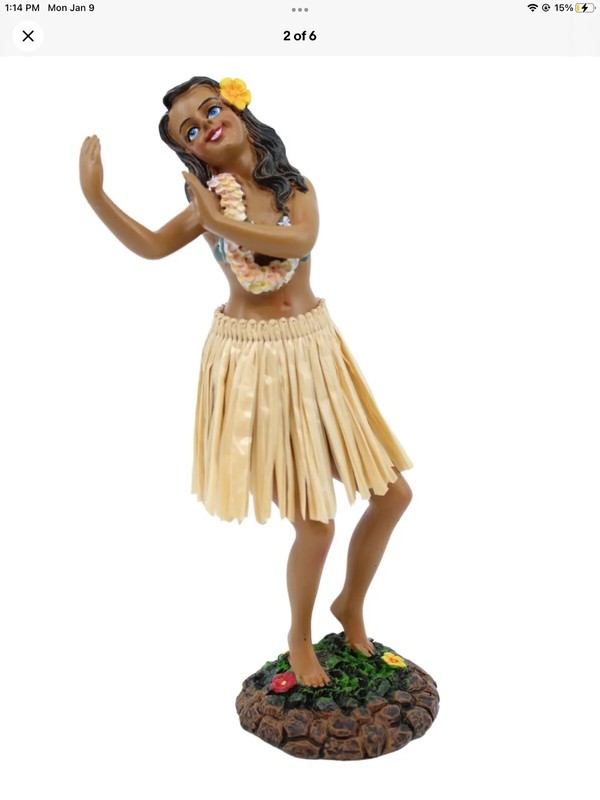 Hawaiian Hula Lady Dancing Dashboard Doll 7" Car Doll Hawaii Souvenir, Natural