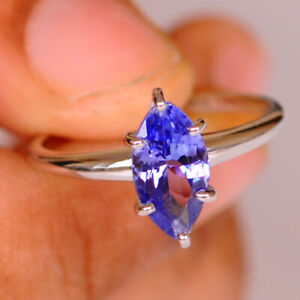 1.40Ct 925 Sterling Silver Trillion Cut Natural Blue Tanzanite Engagement Ring