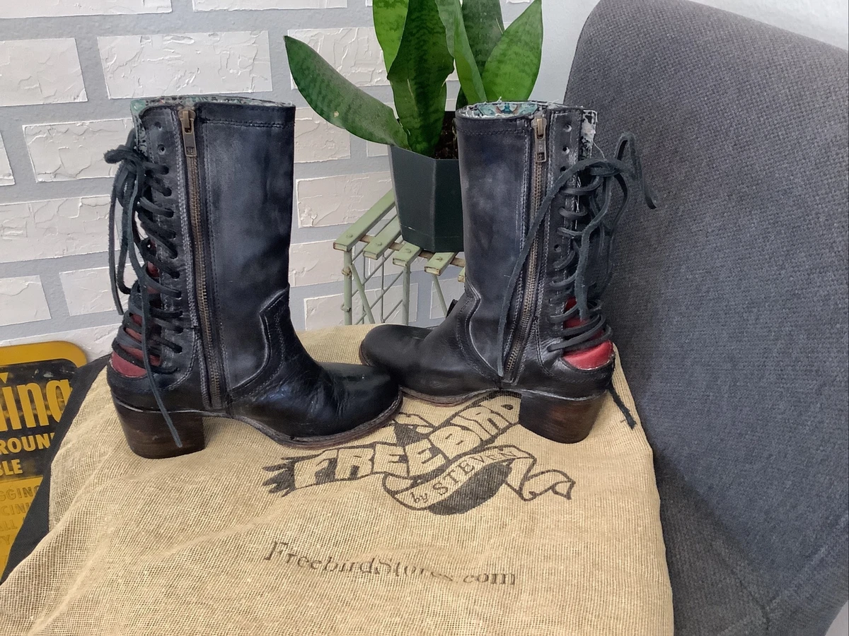 FREEBIRD by Steven COBLE Black Leather MidCalf US 6 Zip Back Lace