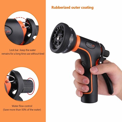 TACKLIFE Hose Nozzle, 8 Patterns No-Squeeze Sprayer, High Pressure, Flow Control