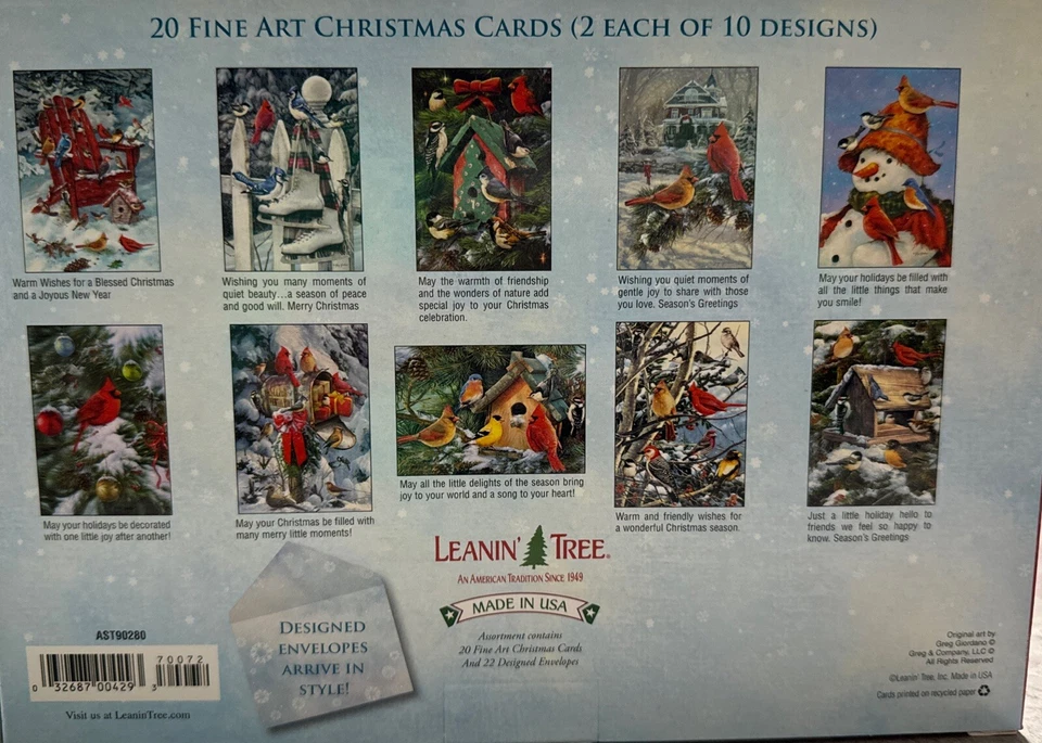 LEANIN TREE Holiday Songbirds Art By Greg Giordano  20 Assorted Christmas Cards - Image 2 of 4
