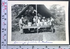 Field Kitchen Soldiers Pots Meal Cooking Military Tent BW Photo Snapshot