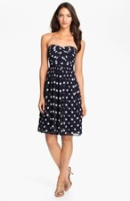 Jenny Yoo Strapless Navy Polka Dot Convertible Chiffon Dress (size 12)