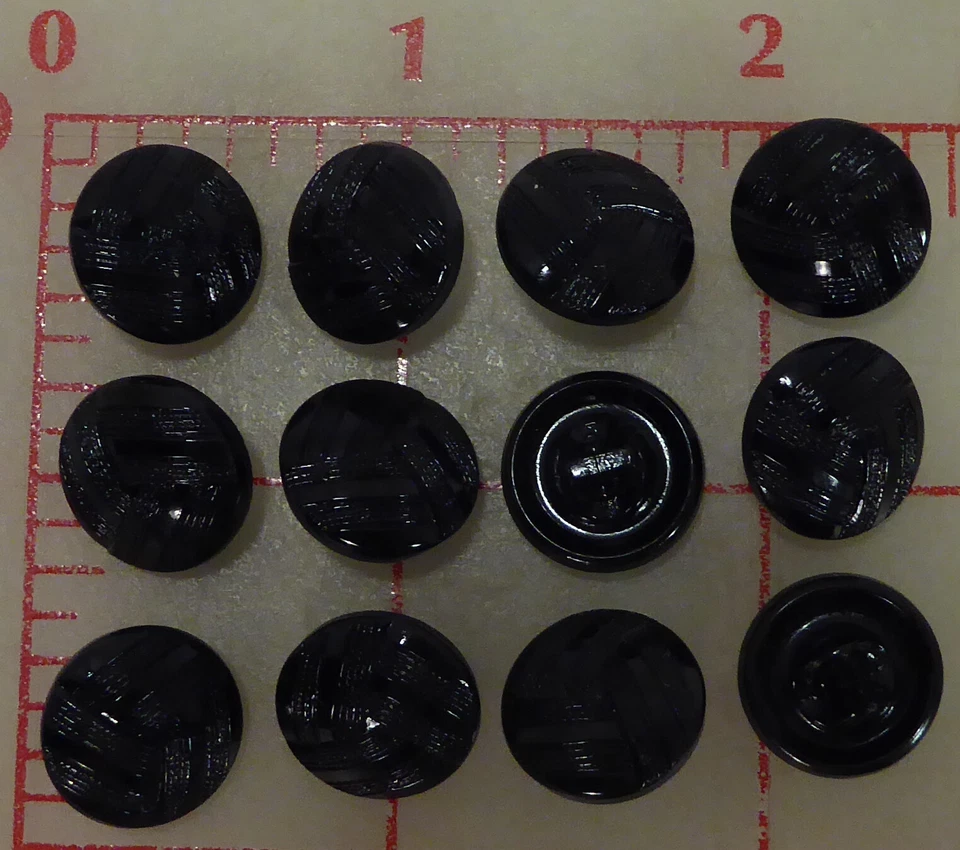 500 Vintage Sm Czech Glass Shank Button Black Folded Texture Design 1/2" 14mm#19 - Image 2 of 4