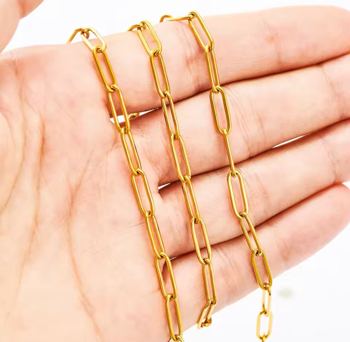 GOLD Stainless Steel 4mm Paperclip Cable Link Chain Necklace 30” NEW