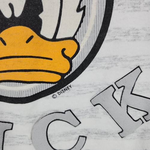 Vintage 90s Tshirt Donald Duck Disney Wear Mens XL Striped Gray White Mock Neck - Picture 13 of 16
