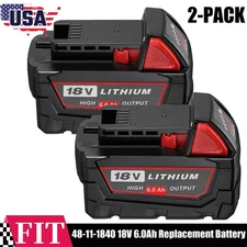 2-PACK 18V 6.0AH For Milwaukee for M18 18V Extended Capacity Battery 48-11-1840