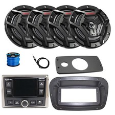 Infinity Marine Radio, ANT, 4x 6.5" 150W Black Speaker w/Wire,Adapter, Spa Bezel