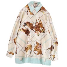 Hermes Paris Shirt Blouse Long Sleeve Vintage Silk Top Scarf Print Horse Rider