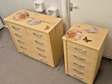 PINECOLOUR SET OF TWO 5 Drawer Chests of Drawers Decorated Top BedroomFurniture