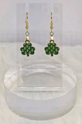ST Patrick's Day Green & Gold Large Dotted Clover French Hook Fashion Earrings