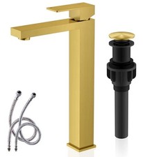KENES Brushed Gold Tall Bathroom Faucet, Single Handle Vessel Sink Faucet Gol...
