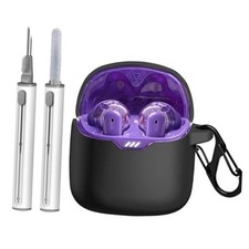 Silicone Case Compatible with JBL Tune Flex Earbuds with Cleaner Kit Black