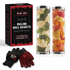 Rolling Grill Basket | 2 x Grilling Basket & Smoker Accessories | Grill Baske...