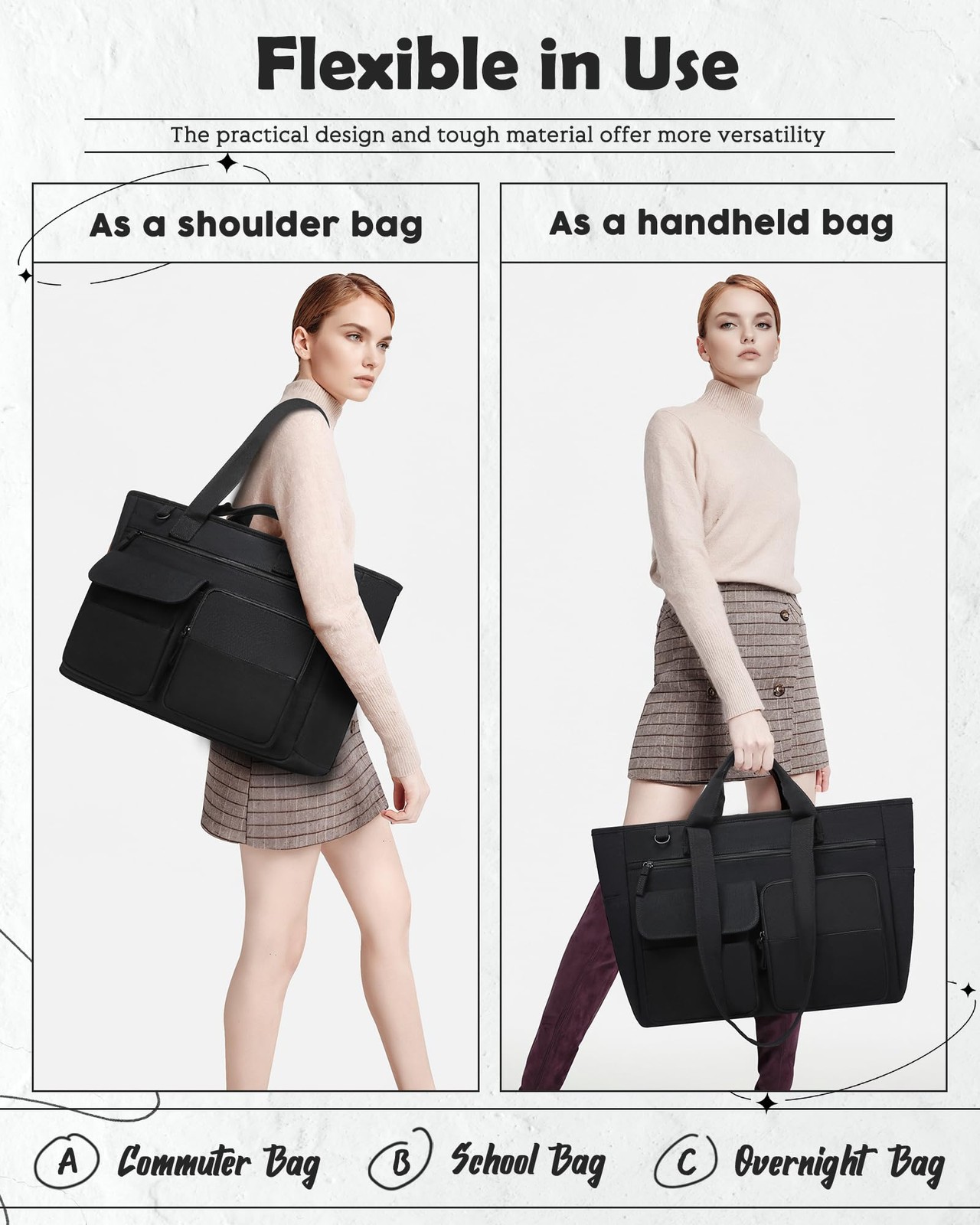Large Canvas Tote Bag with Zipper and Pockets for Women Utility Totes with La...