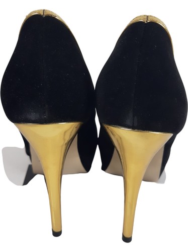 Koi Couture Black Gold Stiletto Heels Size 6 UK Elegant Platform - Picture 3 of 8