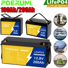 12V 200Ah/100Ah LiFePO4 Lithium Battery Deep Cycle BMS for Solar RV Off-grid
