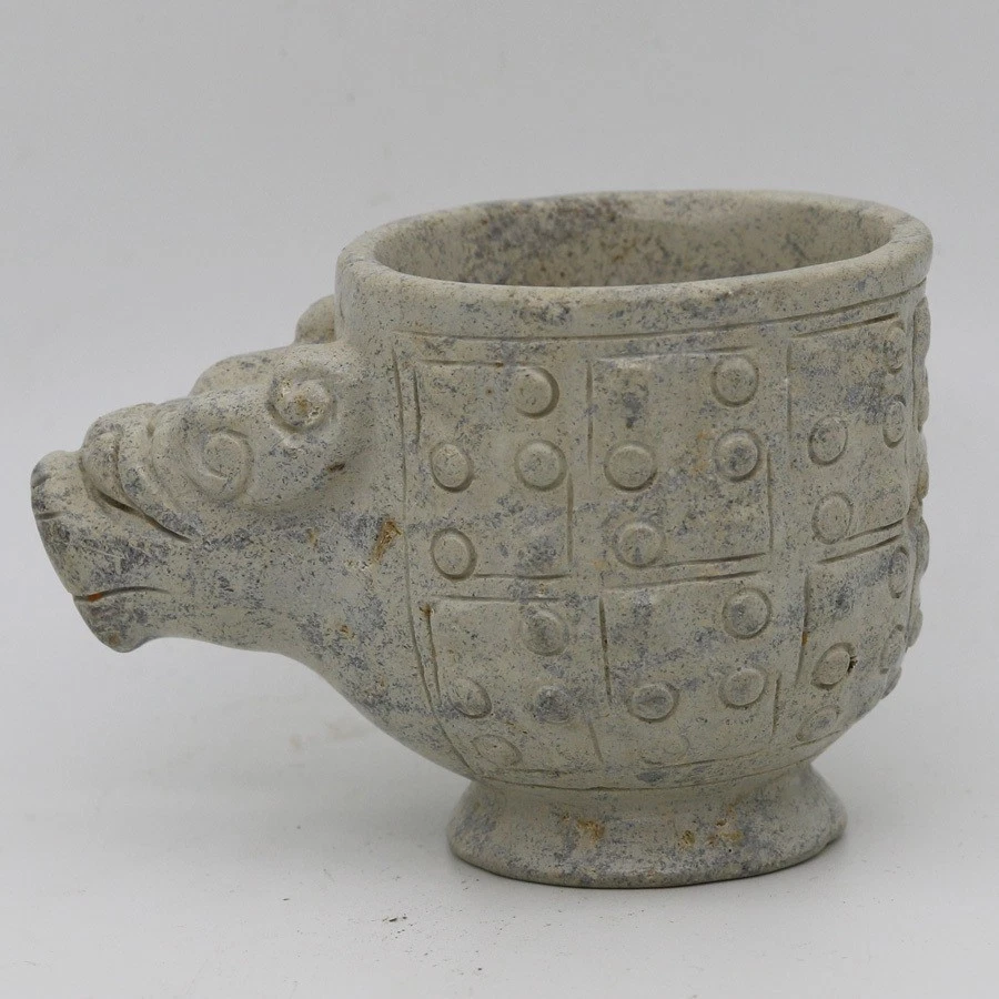 Chinese Oriental culture , carved jade cup with grains beast head ,le C959 - Image 2 of 4