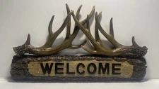 Rustic Antler Welcome Sign Lodge Cabin Decor Wall Hanging (Some Damage)