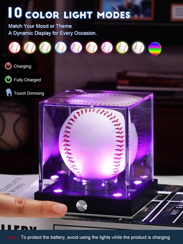 JupDec Cordless LED Baseball Display Case, Clear Acrylic Cube 2 Pack, Silvery  - Picture 3 of 8