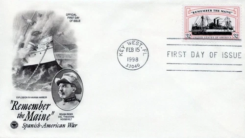 REMEMBER THE MAINE SPANISH AMERICAN WAR TEDDY ROOSEVELT 1998 ARTCRAFT CACHET FDC