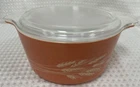 Vintage PYREX Autumn Harvest Wheat 474-B 1.5 QT Casserole Dish W/ Lid Orange
