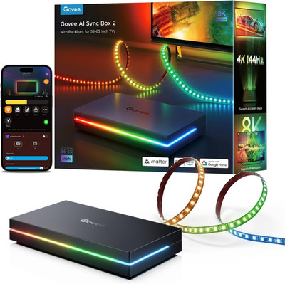 HDMI 2.1 AI Sync Box with RGBIC LED Backlight for 55-65 Inch TVs