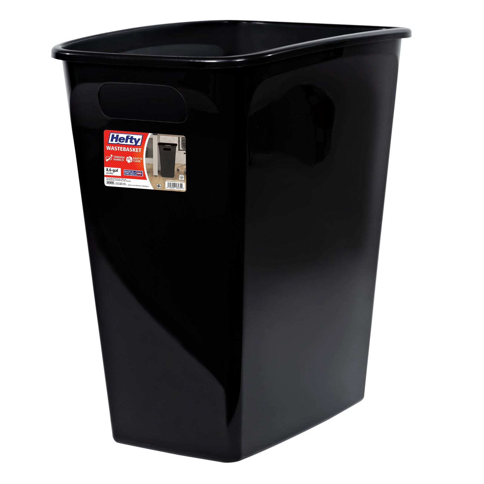 Trash Can, 8.8 Gallon Plastic Open Top Garbage Bucket Bin with No Lid, Black