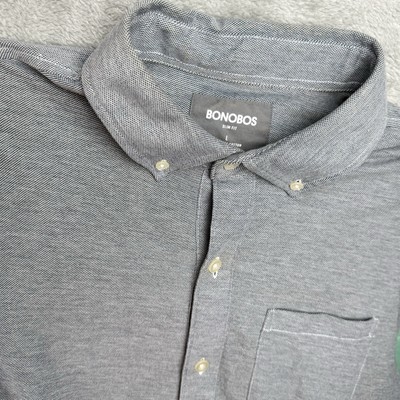 Bonobos Button Down Shirt Mens L Gray L/S Slim Fit Pima Cotton Classic Causal