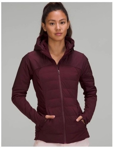 Lululemon Down For It All Hooded Jacket in Maroon - Size 4