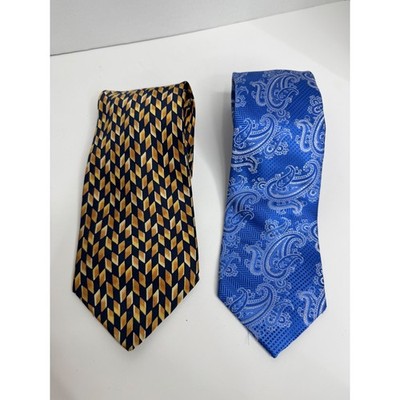 Bruno Piattelli Mens Extra Long Silk Tie Lot 2 Blue Paisley Gold Geometric Italy