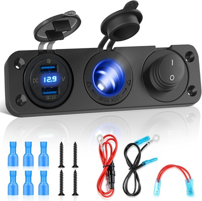 #ad 12V Marine Boat Cigarette Lighter Socket 3 in 1 Waterproof Car Dual QC3.0 USB O $34.99