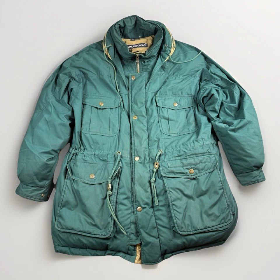 Vtg Mighty-Mac Men’s XL Norsac Down Parka Green Hooded Hunting Expedition Coat - Image 3 of 4
